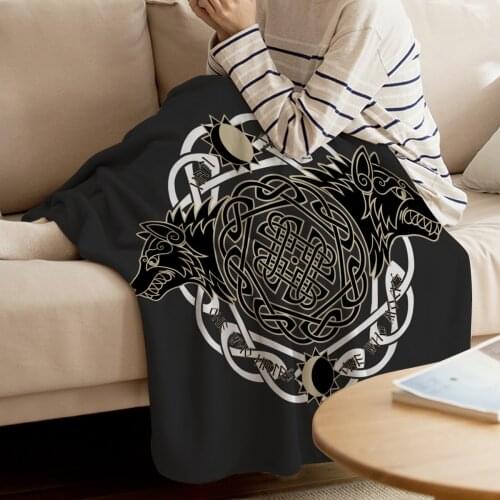 Viking Wolf Totem Religion Symbol Black Throw Blanket Soft Comfortable Velvet Plush Blankets Warm Sofa Bed Sheets