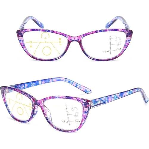 Cat Eye Progressive Multifocus Ultralight Reading Glasses Women High Quality Spring Hinges Anti Blu Ray Fashion 1 2 3 to 4