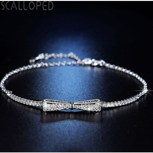 SCALLOPED Fashion Cubic Zirconia Bowknot Charm Bracelet Women Sparkling Crystal Adjustable Chain Statement Jewelry Pulseira