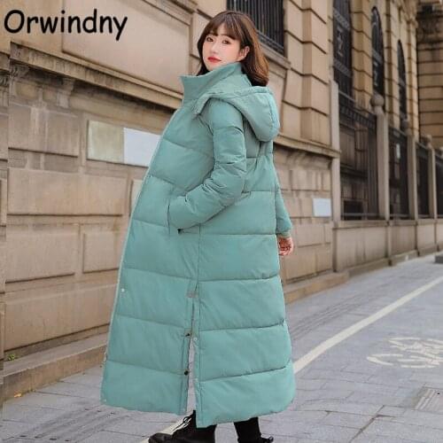 Orwindny Winter Coat Woman X-Long Fashion Jackets Female Thicken Hooded Parkas Cotton Padded Clothing Snow Wear Plus Size S-3XL