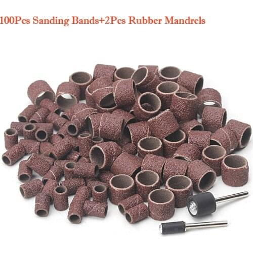 100 Pcs 1/2" and 1/4" Sanding Band Sleevesand and Drum Kit Sandpaper Rubber 2 Mandrels -W310