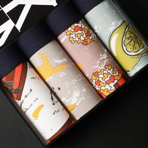 4pcs/Lot Men Underwear Boxer Shorts Fashion Print Brand Underpants Men Cotton Breathable Middle Waist Boxer Hombre Shorts Men