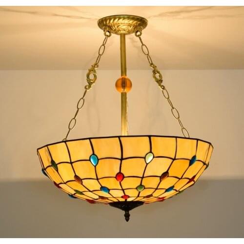 50cm European-Style Retro Colored Beads Warm Yellow Creative Tiffany Colored Glass Living Room Dining Room Bedroom Chandelier