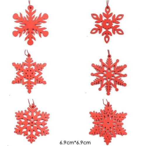 6Pcs/set Creative Wooden Snowflakes Christmas Pendants Ornaments for Xmas Tree Party Decorations Home outdoor Gift