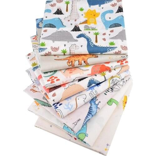 8 sheet Muti sizes Apparel Fabric Cartoon Print Cloth Material Cotton DIY Handmade Patchwork Sewing Supplies -Dinosaur series