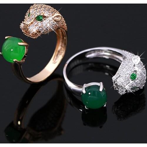 AAA Fashion Micro Pave CZ Green Crystal Leopard Ring Fine Adjustable Free Silver Ring For Women Luxury Jewelry