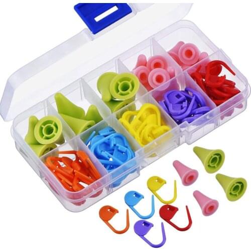 ABGC 60 Pieces Knitting Crochet Locking Stitch Markers Mix Color and 20 Pieces 2 Sizes Knitting Needles Point Protectors/ Stop