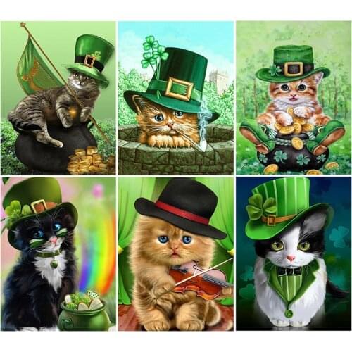 Diy 5d Full Diamond Embroidery Animal Square Round Diamond Painting Cat Magician Mosaic Furniture Decoration Hobby Gift