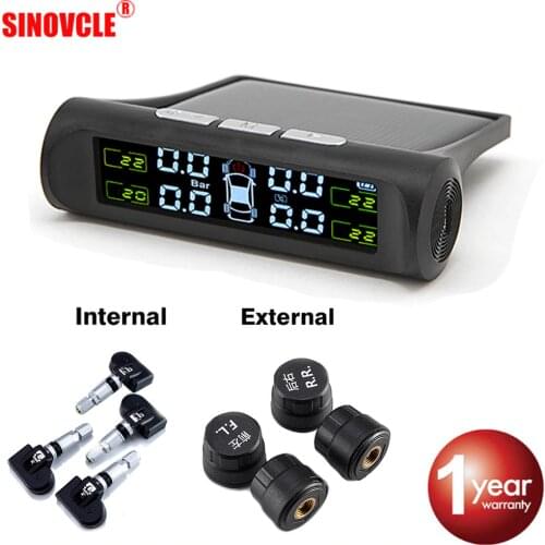 Sinovcle TPMS Car Tire Pressure Alarm Monitor System Internal / External Tpms Display Temperature Warning Solar Power Charging
