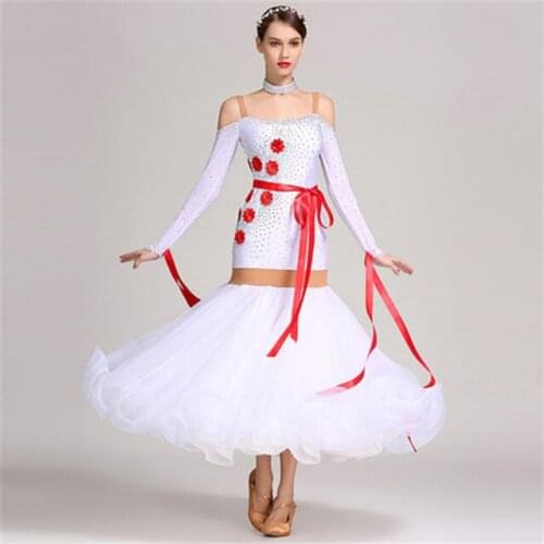 White Ballroom Dance Competition Dresses Women standard Ballroom Dresses flamenco Waltz skirt Ballroom Dancing Waltz Dress