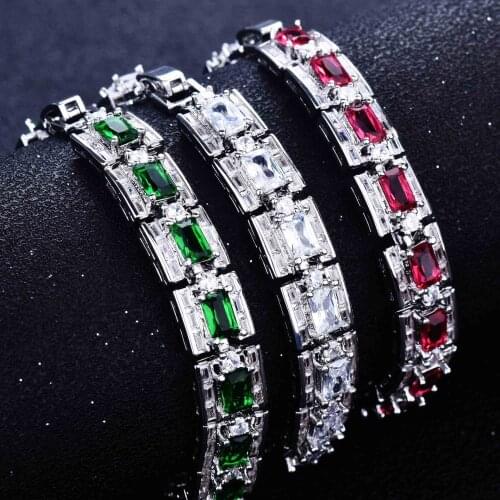 QTT 925 Sterling Silver Bracelets On Hand Luxury Rectangle Cubic Zirconia Crystal Bracelet for Women Girl Party Jewelry