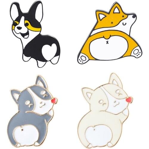 4pcs/set Cartoon Animal Brooches Metal Lapel Pins Kawaii Corgi Pattern Badges for Women Clothing Decor Jewelry Gift
