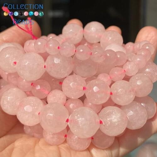 Natural Faceted Rose Pink Quartz Stone Loose Round Beads For Jewelry Making 4-12 MM DIY Bracelets Accessories Wholesale
