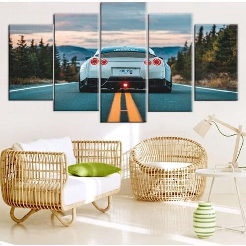 5 panels Nissan GTR Luxury Sports Car Canvas Painting Wall Art Home Decor Picture posters and Prints Living Room Decoration