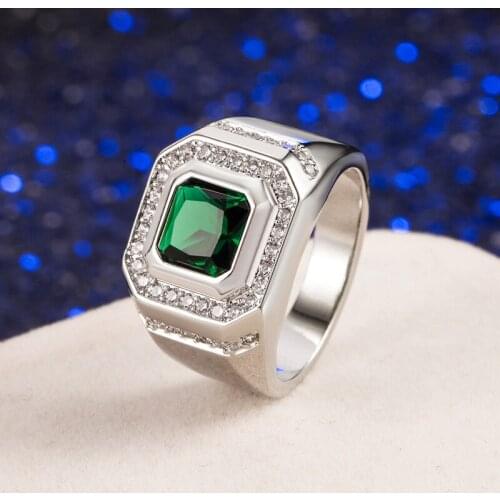 Genuine 925 Sterling Silver Diamond Punk Ring for Men Anillos De Silver 925 Jewelry Green Topaz Emarld Gemstone Ring Box Males