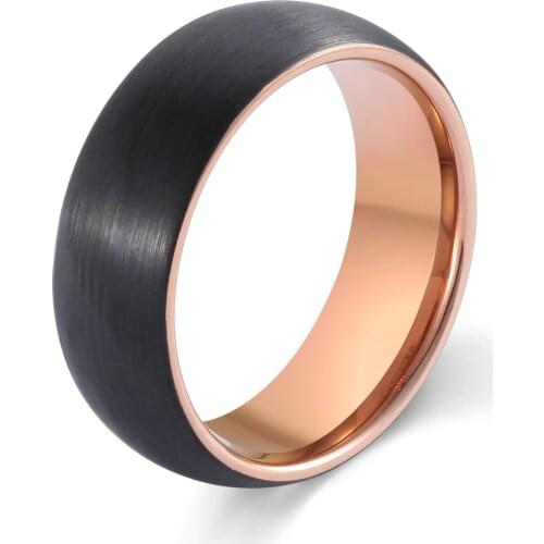 POYA TUNGSTEN Carbide Ring 8mm Black Plated Wedding Band Matte Finish Rose Gold Interior Comfort Fit