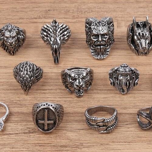 Cross Ring Black Silver Color Metal Punk Open Adjustable Design Animal Exaggerated Finger Ring for Women Men Party Jewelry Gift