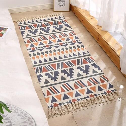 New Striped Carpet Cotton Linen Tassel Area Rug Bedroom Rugs Carpets For Living Room Wall Bedside DIY Floor Mats Door Mats