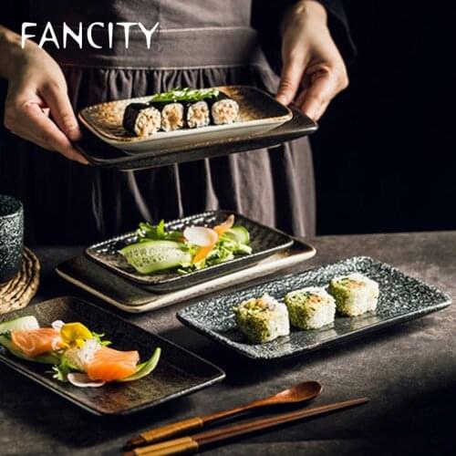FANCITY Creative Retro Rectangular Plate Sushi Plate Japanese Cuisine Plate Dim Sum Plate Rectangular Plate Stone Plate