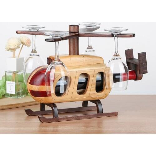 Creative unique wooden helicopter model wine holders personality home decoration Red wine holder Wine glass holder