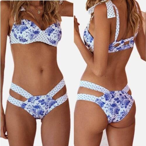 Summer Sexy Bikini Set Patchwork Print Swimsuit Two Piece Swimwear High Waist Bathing Suit Hollow Out Brazilian Beachwear