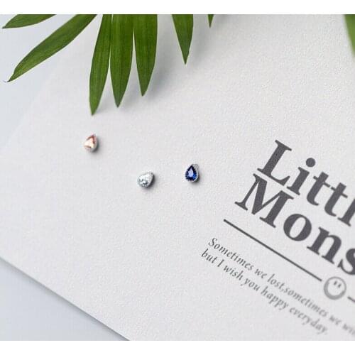 925 Sterling Silver TINY Water Drop White Zriconia Stud Earrings 4x2.7mm Jewelry A1905