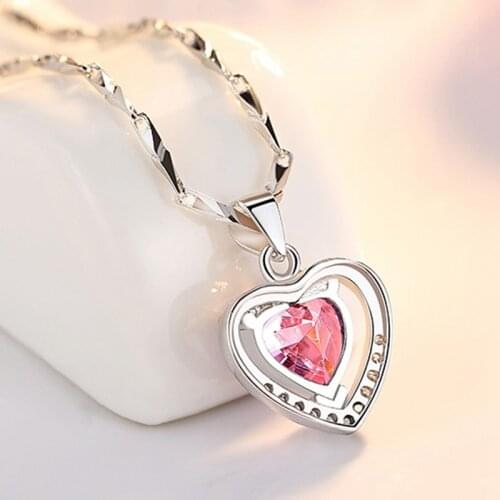 Cute Necklace pendant Eternal Heart color Heart Shaped Pendant Blue Crystal Love Necklace Fashion Chain only pendants
