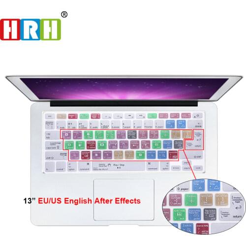 HRH After Effects Functional Shortcuts Silicone Keyboard Cover Keypad Skins Protector for Mac Air Pro 13" 15" with Retina