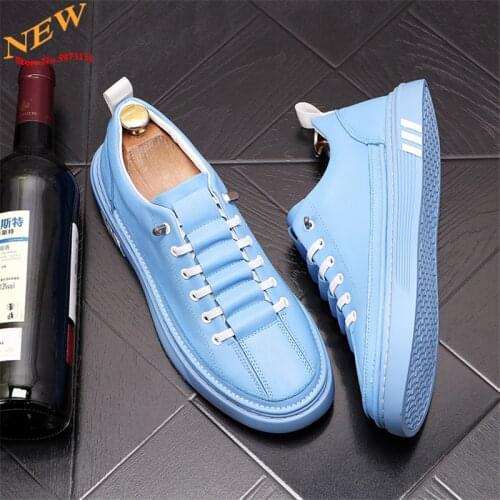 Fashion blue Leather Men Casual Shoes Hip Hop Sneakers Flats Board Shoes Loafers Chaussure Homme