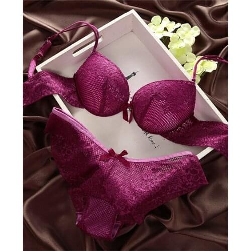 Fashion fashion lace sexy thin deep V-neck push up Brassiere Embroidery Bra Sets Panties BC Cup hot-selling vintage solid color