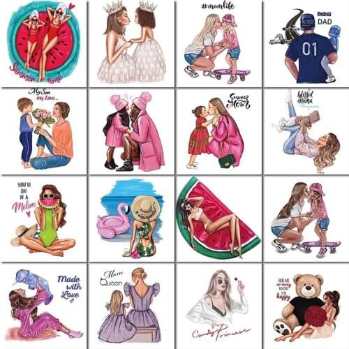 Cartoon 5D DIY Diamond Painting Mom Daughter Love Rhinestone Mosaic Embroidery Beautiful Girl Full Drill Wall Decor Art