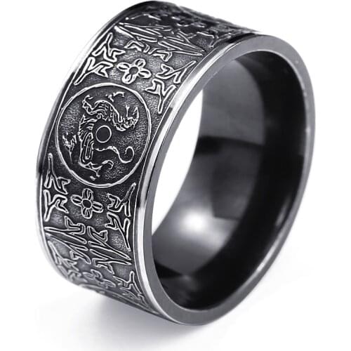 Man Chinese style Unique Animal Northern Europe Thor Viking Stainless Steel Dragon Mens Ring Gothic charms Jewerly