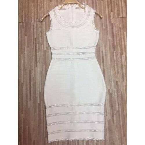 2018 New Women Summered Dress Sexy Top Quality Celebrity White Black Strech Rayon Bandage Dress Sexy Evening Party Dress Vestido