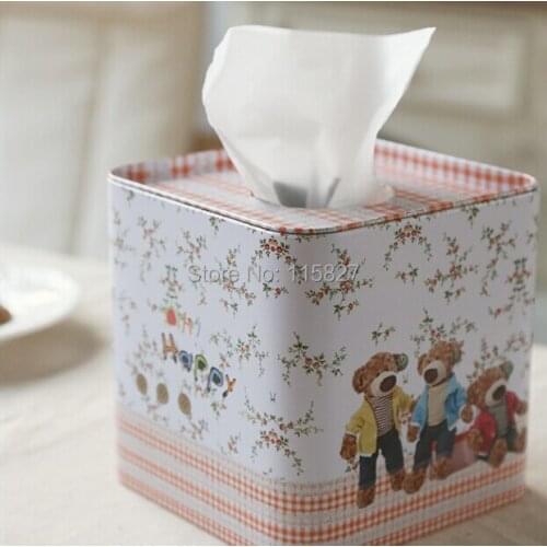 New coming Iron Facial paper case Bear Garden Tissue Box Metal square Napkin Holder Home Storage box Room Roll Paper Case