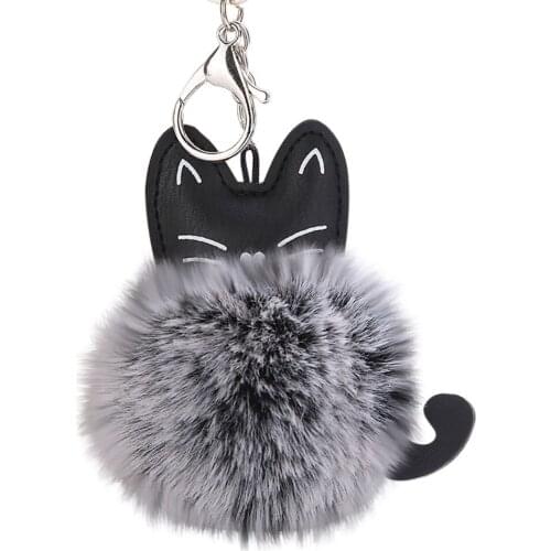 New Design Jewelry Accessory 8CM Cute Cat Keychain Pendant Women Key Ring Holder Pompoms Key Chains