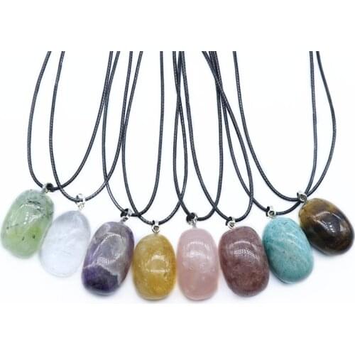 Natural Stone Pendant Big Quartz Pendulum Amethysts Amazonite Yellow Citrines Pink Crystal Necklace Women Choker Reiki Healing
