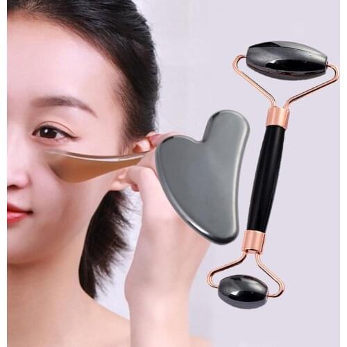Resin Guasha Set Facial Massage Roller Jade Scraper Shaping V Face Double Head Hematite Face Slimming Beauty Scraper for Skin
