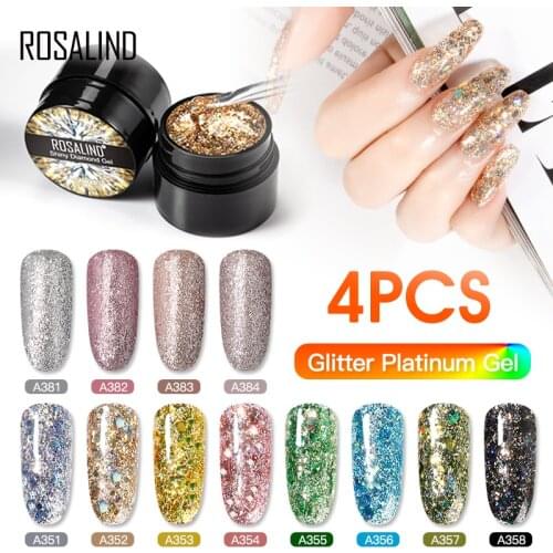 ROSALIND Gel Nail Polish Kit 2/4PCS Gel Varnishes Need Base Top Coat Nails Art Design 5ml Nail Polish Set All For Manicure