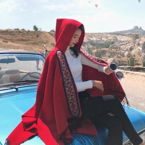 Luxury Female Turkish Handmade Scarf Shawl National Cape Women Hat Thickened Warm Travel Scarves Hooded Cloak Loose 130x150CM