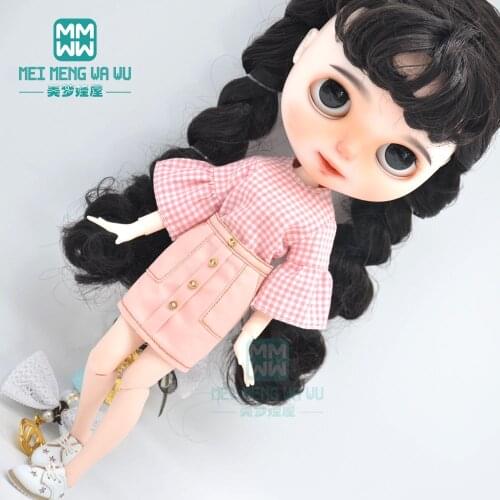 Blyth Clothes Plaid lantern shirt, mini skirt for 28-30cm Blyth Azone 1/6 doll accessories