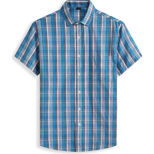 6xl 7xl 8xl 9xl 10xl Oversized plaid short-sleeved shirt New in summer 2021 Business casual 100% cotton mens shirt