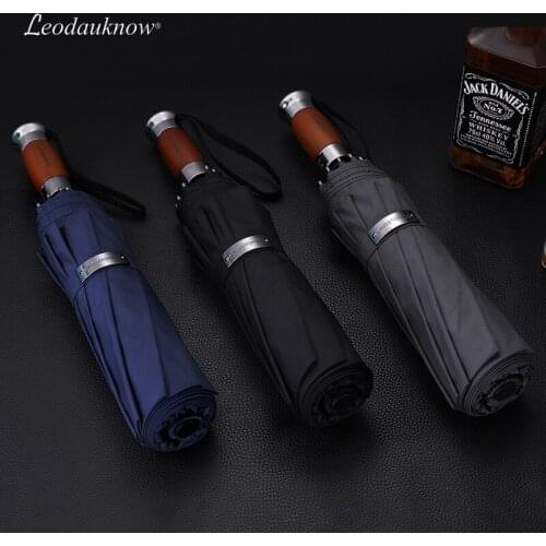 Wooden Folding Umbrella Men Rain Full Automatic Black Storm Umbrella Rain Women Business Windproof Rain Umbrellas Gift Box Y6S