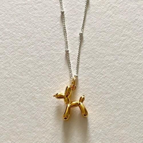 SRCOI Simple Cool Cute Poodle Balloon Dog Animal Charm Necklace Puppy Dog Pet Beaded Chain Clavicle Necklace Minimalist Pendant