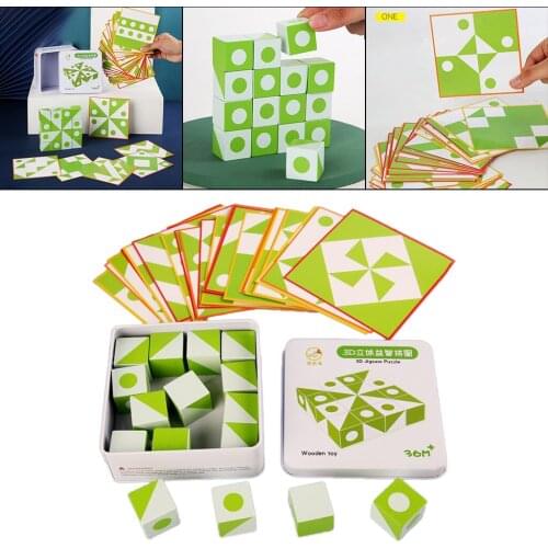 Fun Wooden 3D Montessori Geometry Puzzles Pattern Blocks Set For Kids 3