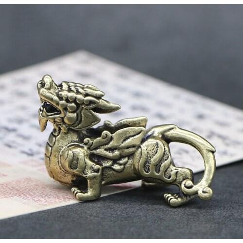Vintage Bronze Feng Shui Ornaments Vintage Copper Chinese Mythical Animals Lucky Qi Lin Figurines Home Office Desk Decorations