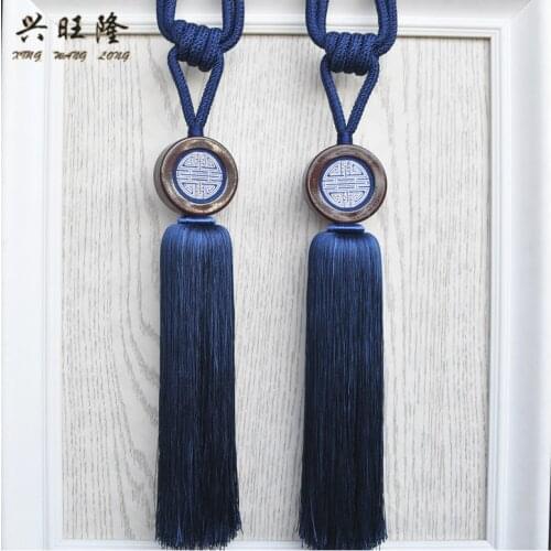 XWL 2Pcs Embroidery Curtain Tieback Tassel Brush Straps Hanging Bind Ropes Belt Buckle Hook Holder Curtain Accessory Tiebacks
