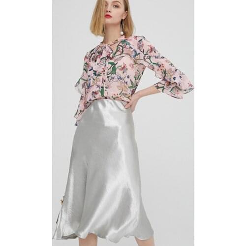 Women Solid Satin Casual Long Summer Skirts Office Ladies Elegant A-line Skirt 2021