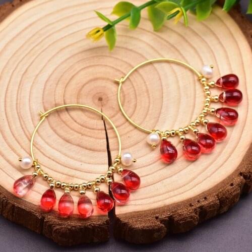 100% Genuine Natural Fresh Water White Pearl Big Earrings Handmade For Women Girl Lovers' Korean Fine Jewellery Hoop Earrings