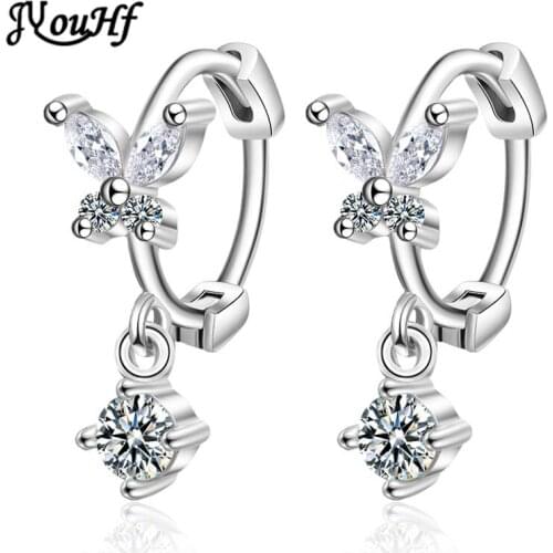 JYouHF Korean Style Cute Butterfly Crystal Drop Earrings for Women Female Fashion Rose Gold Silver Color Earring Party Jewelry