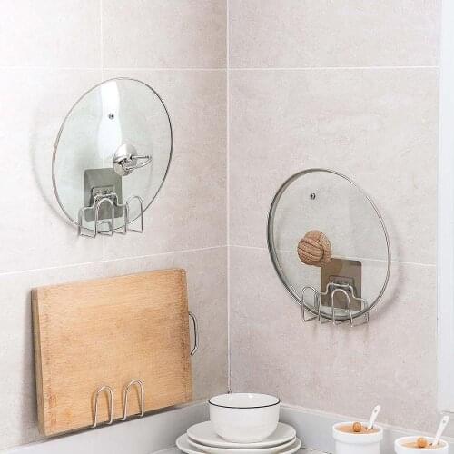 1pc Stainless Steel Wall Mounted Cutting Board Holder Kitchen Storage Shelf Rack Pan Cover Pot Lid Hook Hanger Kitchen Organizer